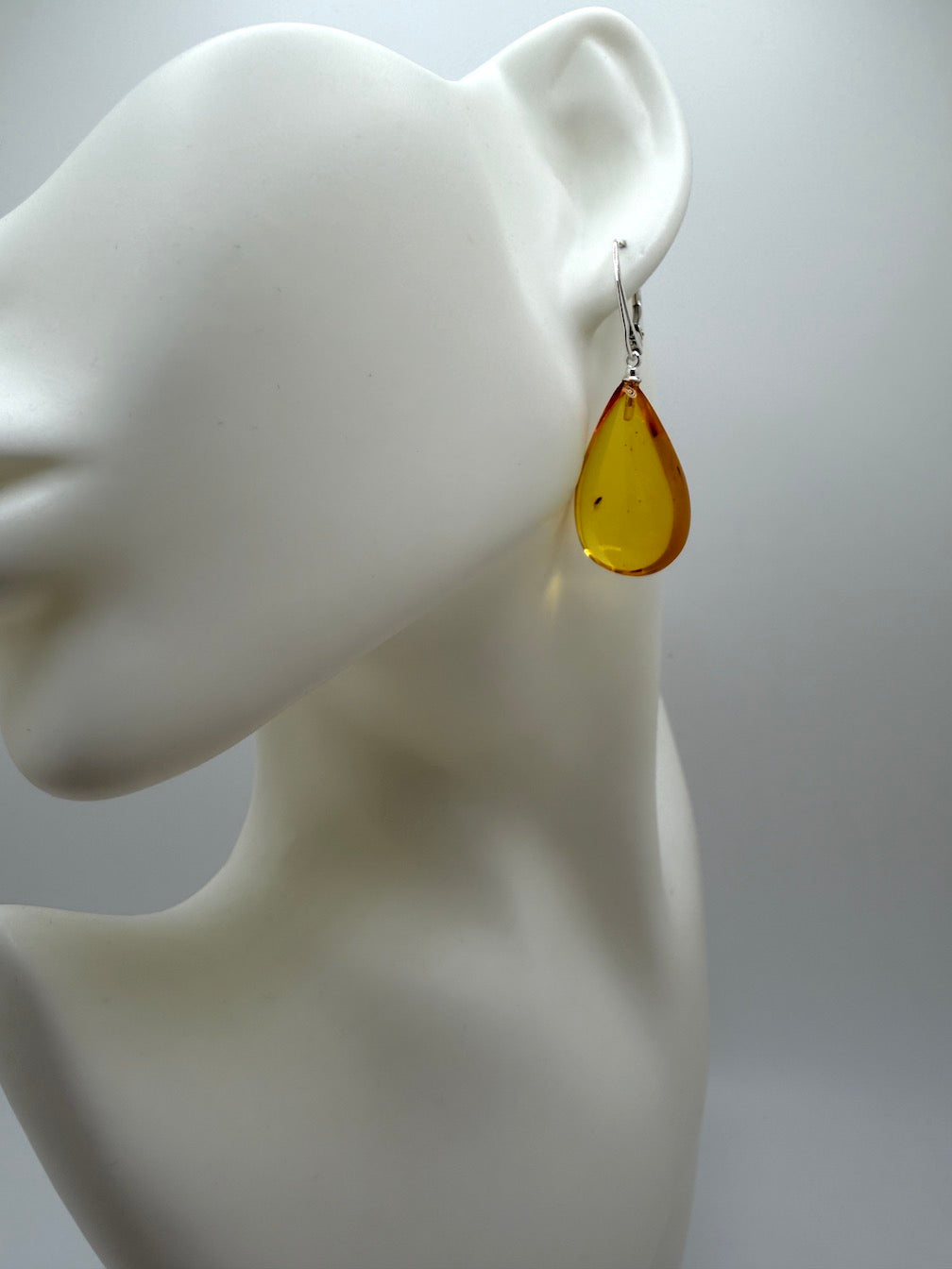Baltic Amber Fossil Inclusion Earrings – Sterling Silver Lever Back – Rare Teardrop Amber – Museum Quality Collector Jewelry – Genuine Baltic Amber