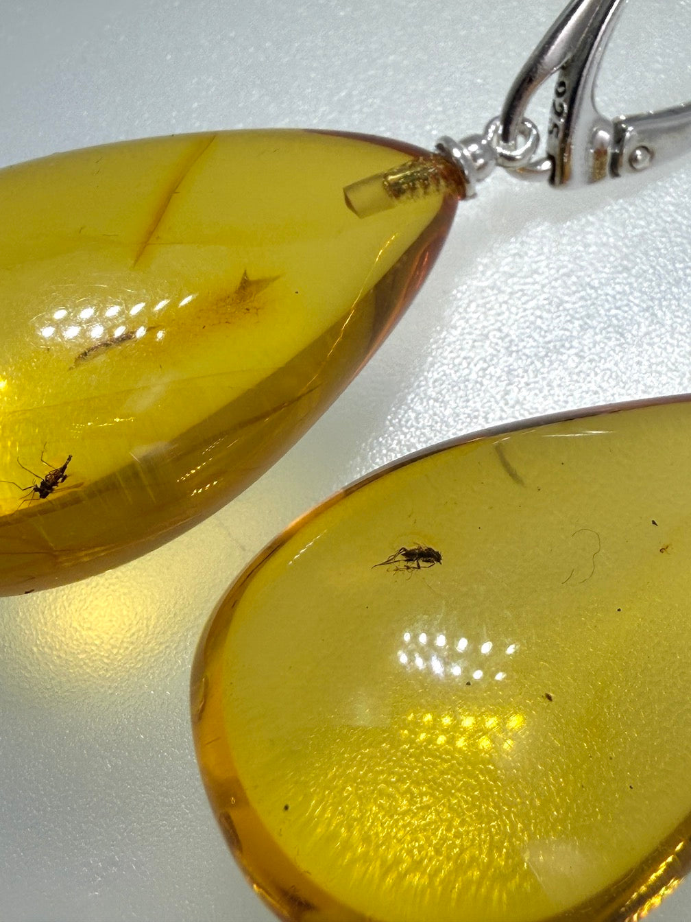 Baltic Amber Fossil Inclusion Earrings – Sterling Silver Lever Back – Rare Teardrop Amber – Museum Quality Collector Jewelry – Genuine Baltic Amber