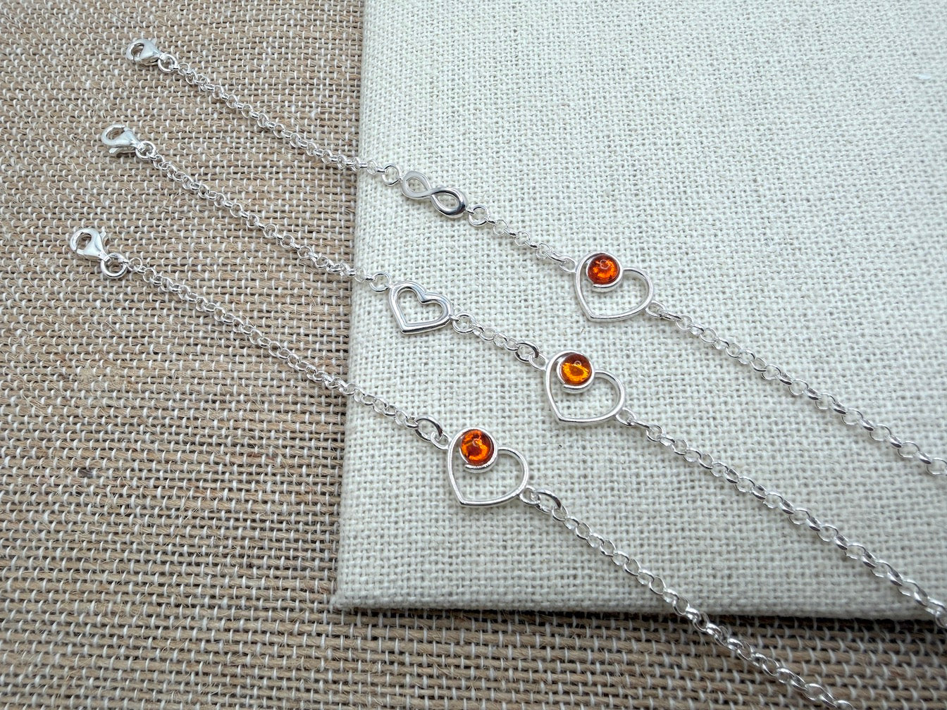 Baltic Amber Heart Chain Bracelet 