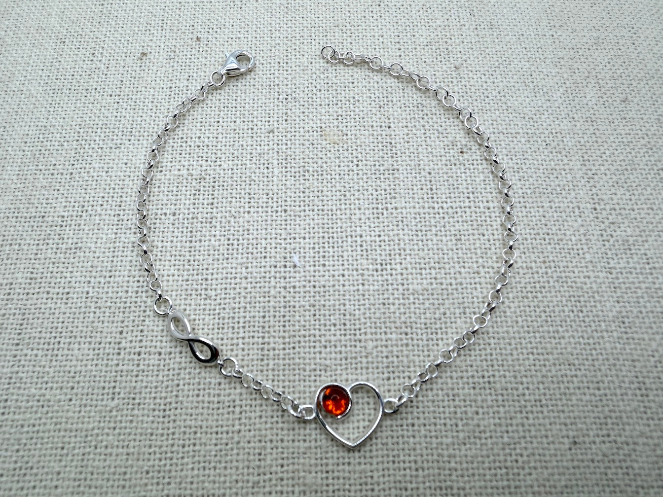 Baltic Amber Heart Chain Bracelet 