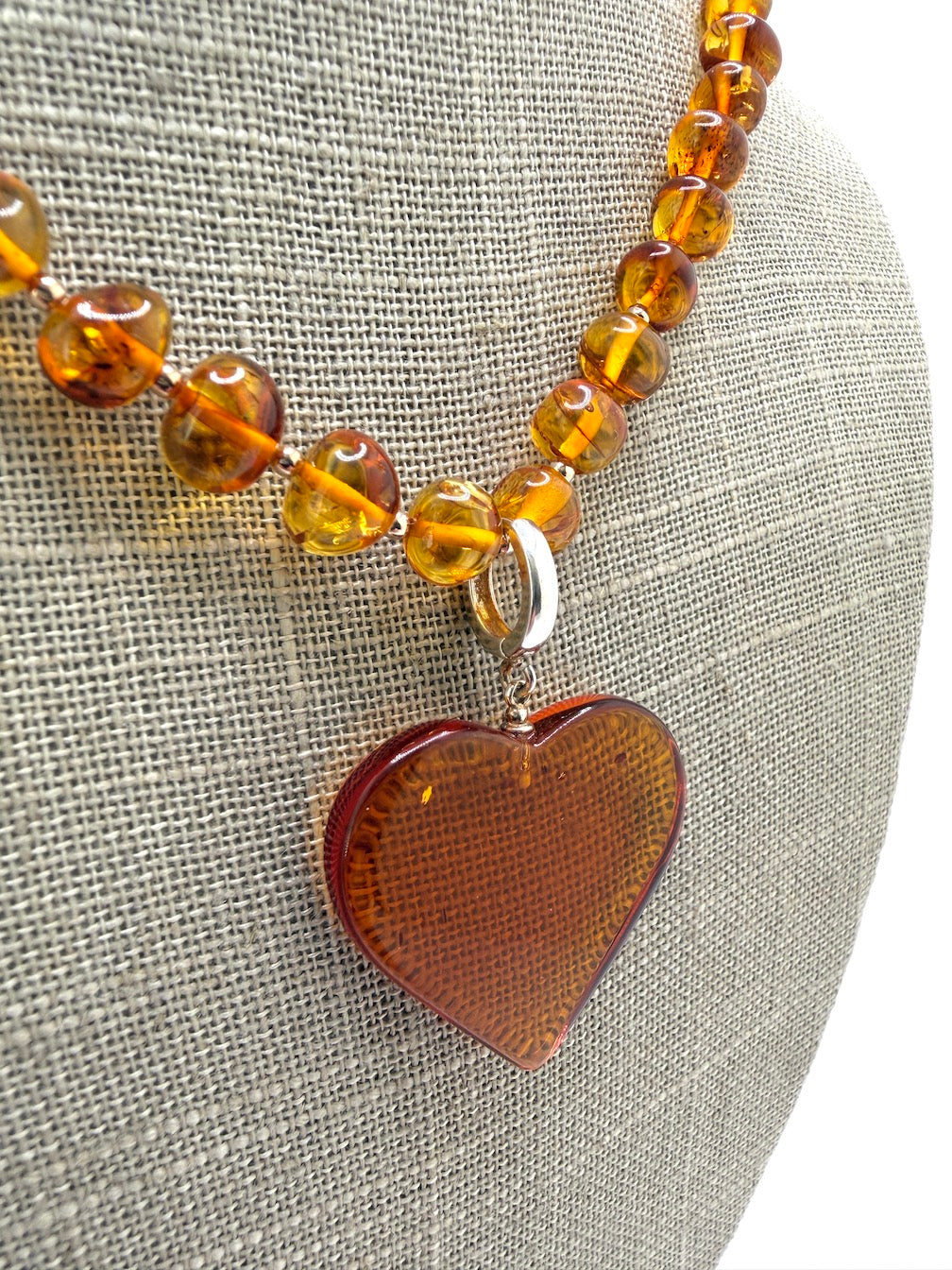 Baltic Amber Honey Bead Necklace with Heart Pendant