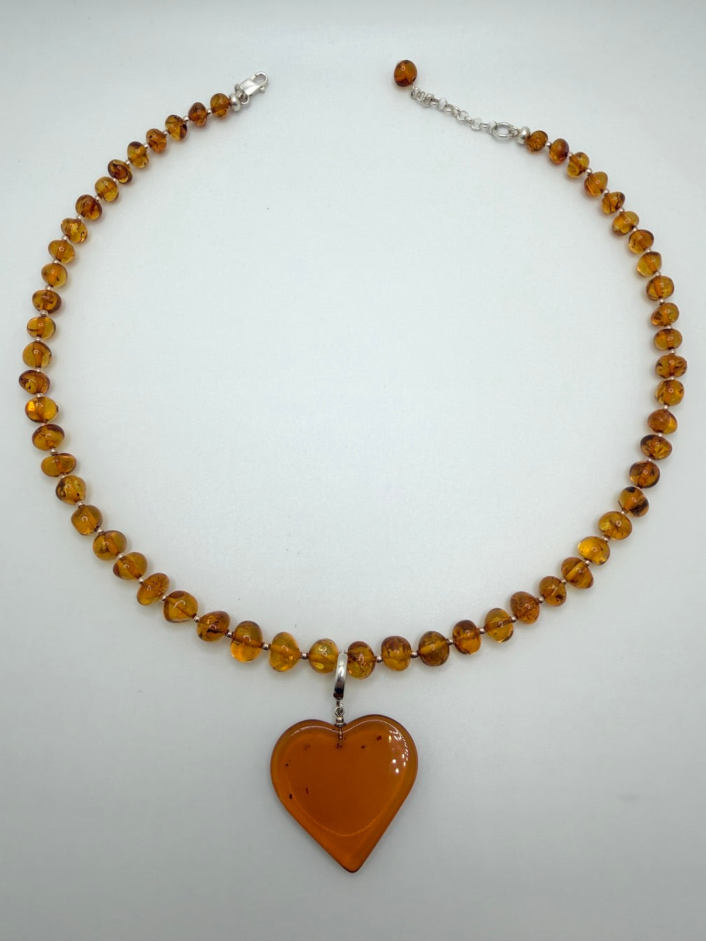 Baltic Amber Honey Bead Necklace with Heart Pendant