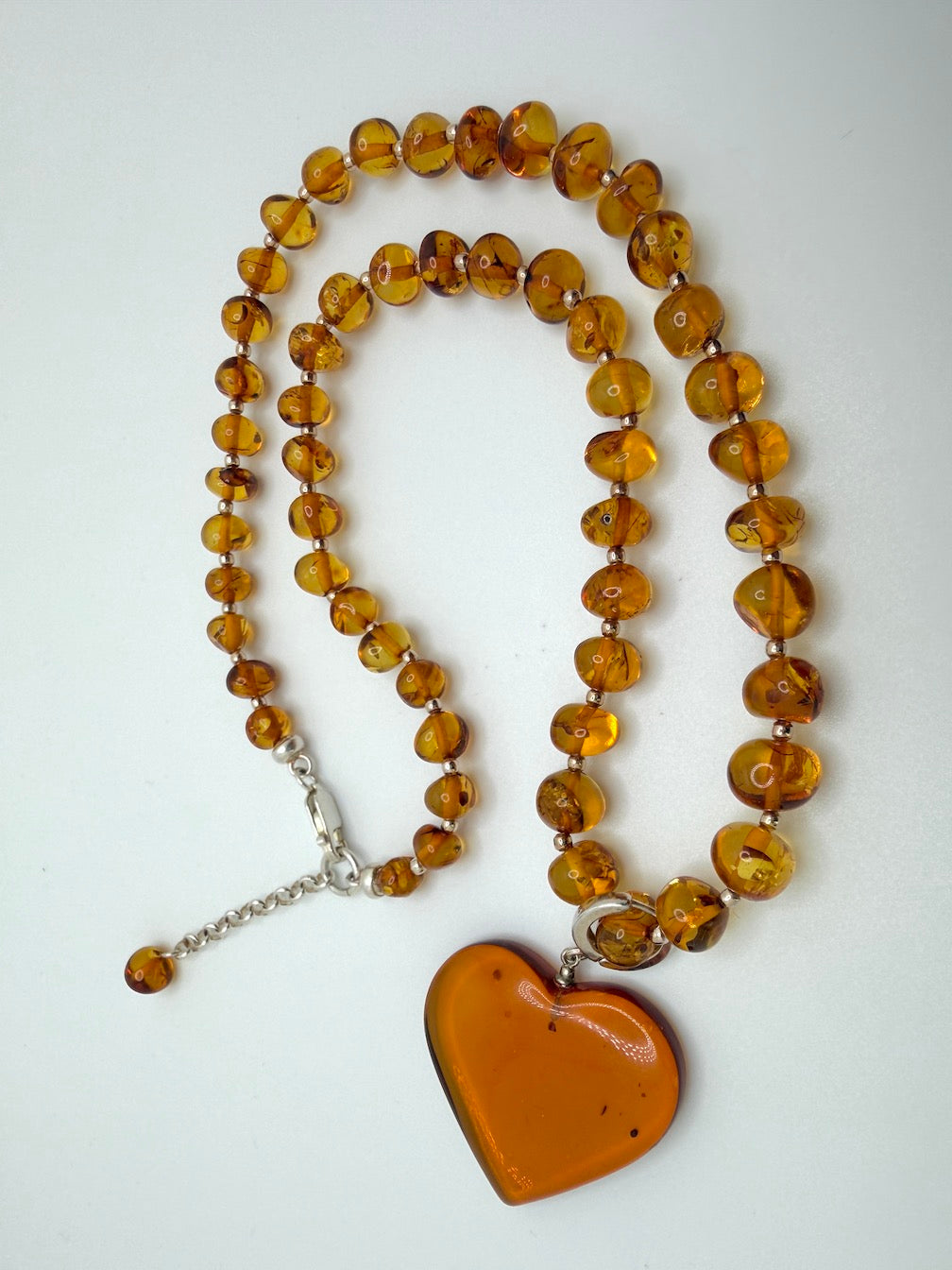 Baltic Amber Honey Bead Necklace with Heart Pendant