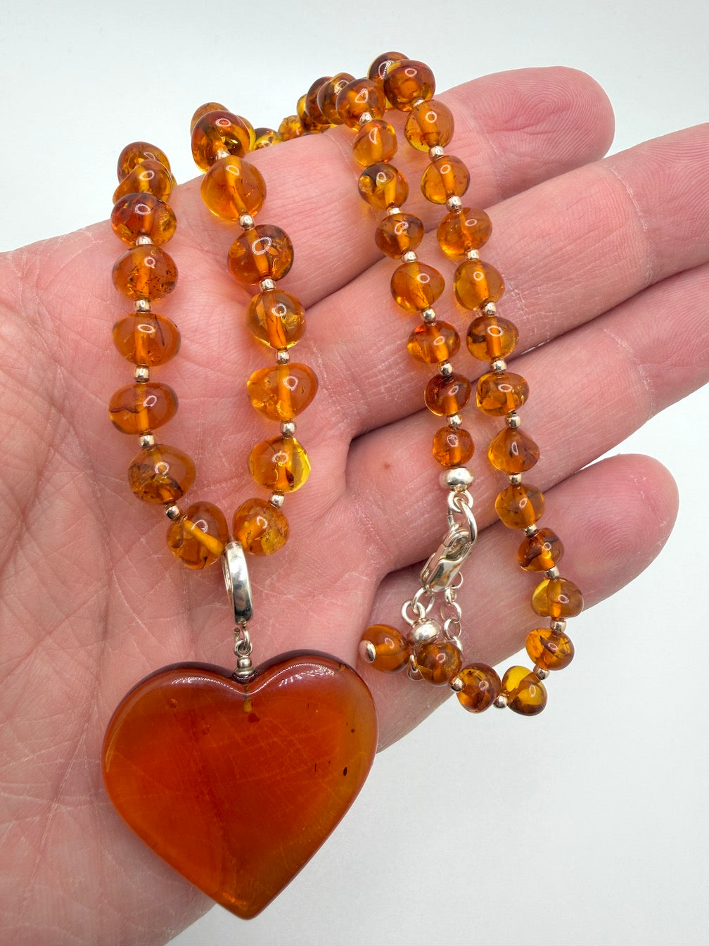 Baltic Amber Honey Bead Necklace with Heart Pendant