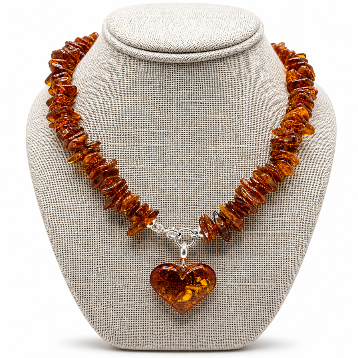 Baltic Amber Honey Chip Necklace with Heart Pendant – Genuine Baltic Amber – Lithuania Artisan Jewelry