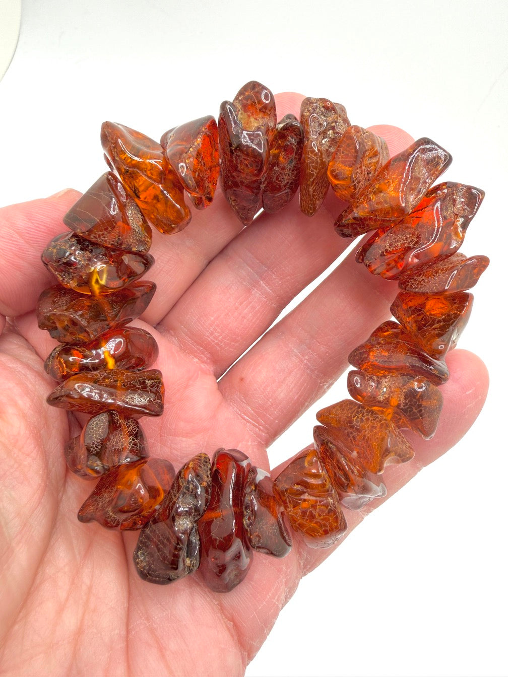 Baltic Amber Honey and Cherry Chunk Stretch Bracelet – Natural Organic Amber Jewelry