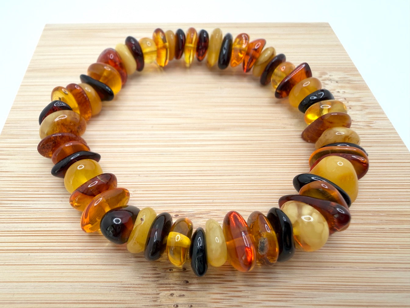 Polished Baltic Amber Honey Stretch Bracelet – Natural Organic Amber Chunks