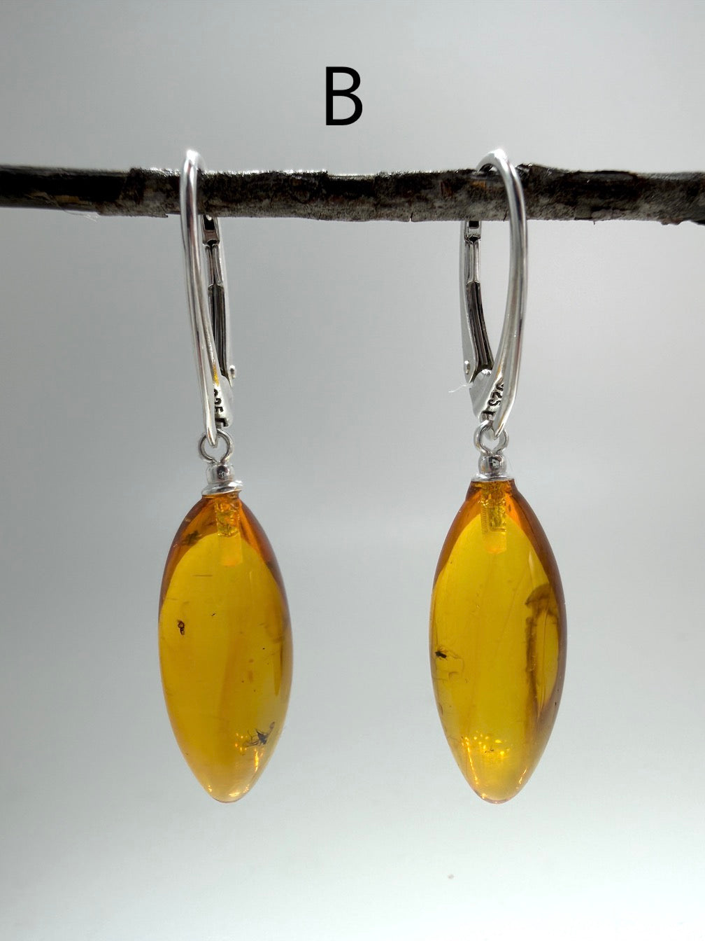 Baltic Amber Insect Inclusion Earrings – Sterling Silver Lever Back Drop Earrings – Museum Quality Collector Pieces – 40 Million Year Old Inclusions – One of a Kind