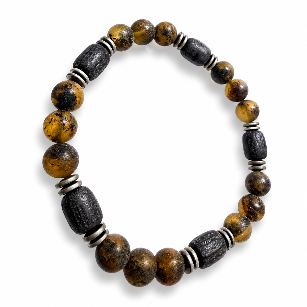 Baltic Amber Men’s Stretch Bracelet – Matte Butterscotch Amber, Sterling Silver Accents