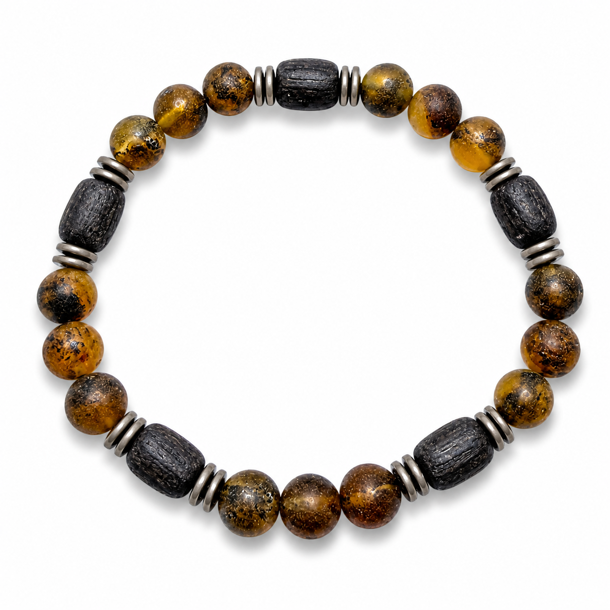 Baltic Amber Men’s Stretch Bracelet – Matte Butterscotch Amber, Sterling Silver Accents