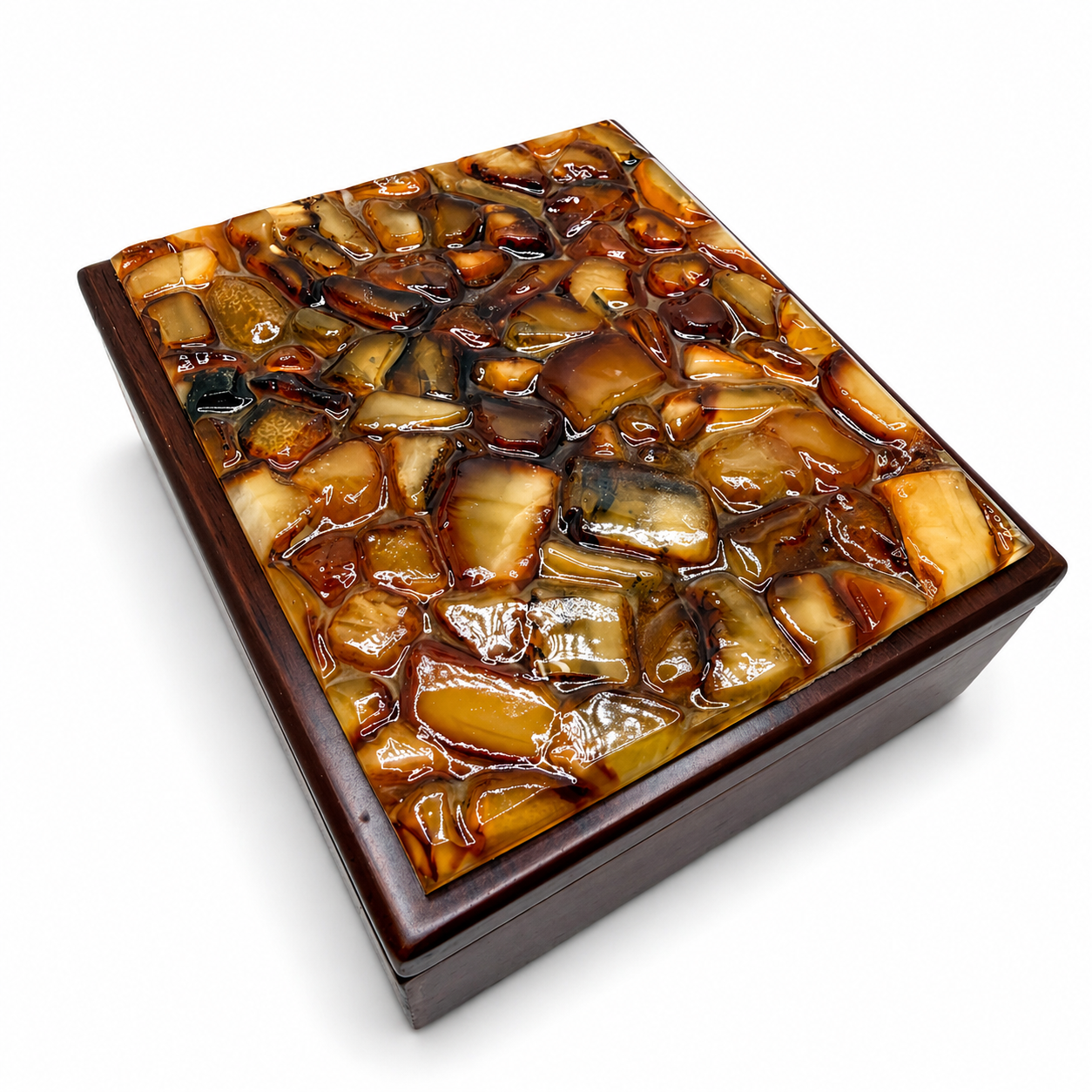 Baltic Amber Mosaic Jewelry Box | Solid Wood Keepsake Box | Honey & Butterscotch Ombre Amber Lid | Handmade Amber Gift Box | Magnetic Closure