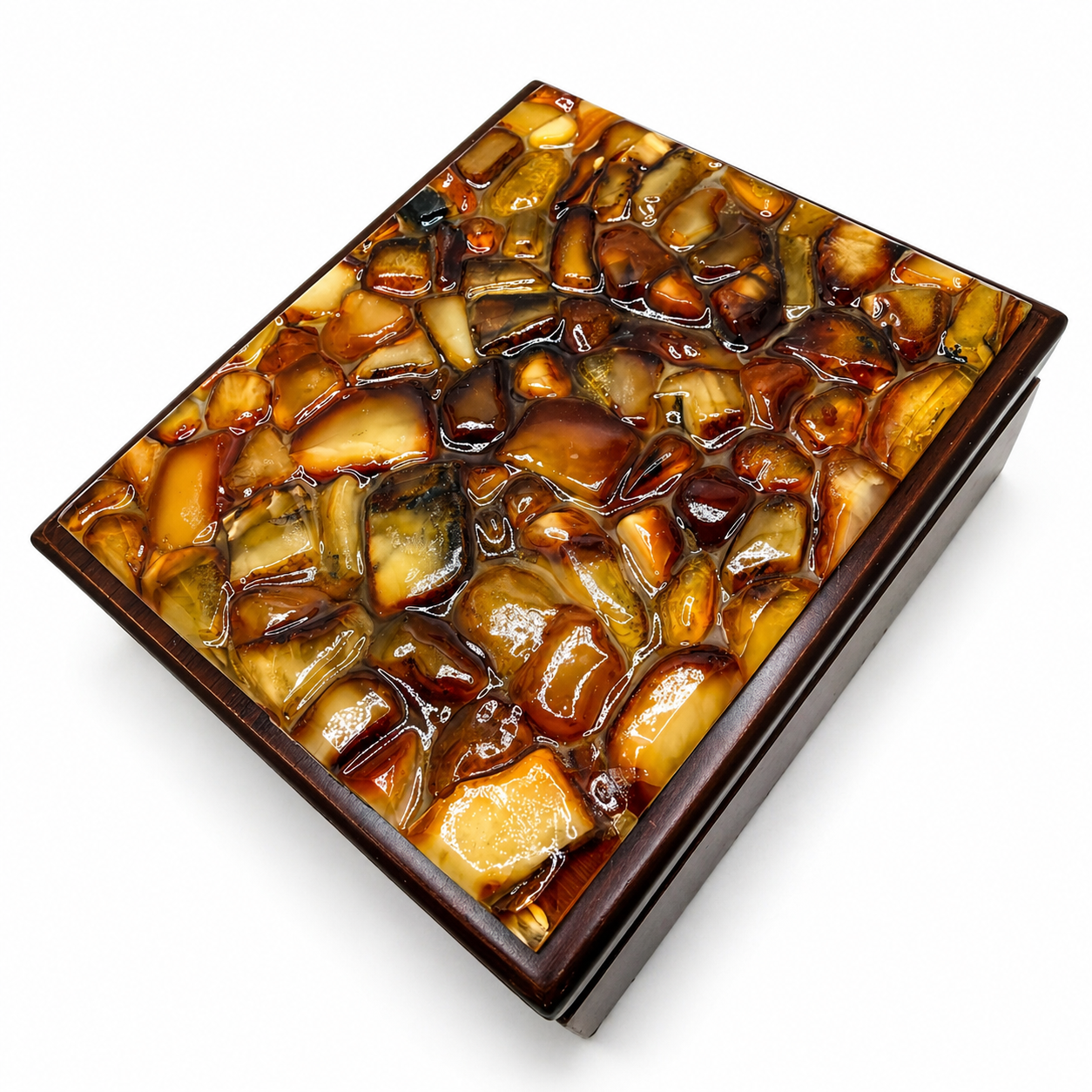 Baltic Amber Mosaic Jewelry Box | Solid Wood Keepsake Box | Honey & Butterscotch Ombre Amber Lid | Handmade Amber Gift Box | Magnetic Closure