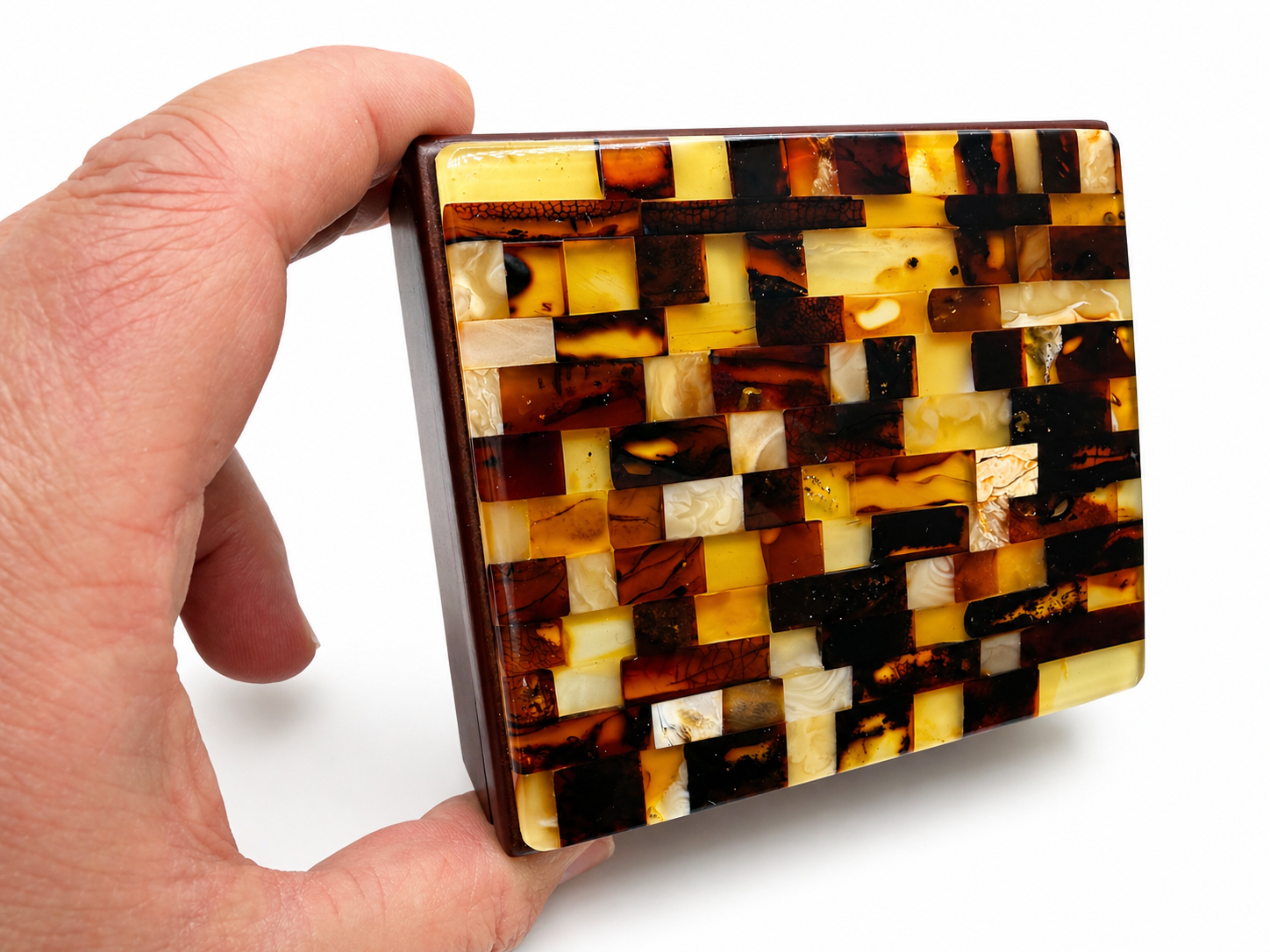 Multicolor Baltic Amber Mosaic Jewelry Box | Solid Wood Gift Box | Lemon Honey Cherry Cognac Amber Lid | Handmade Amber Keepsake Box | Magnetic Closure