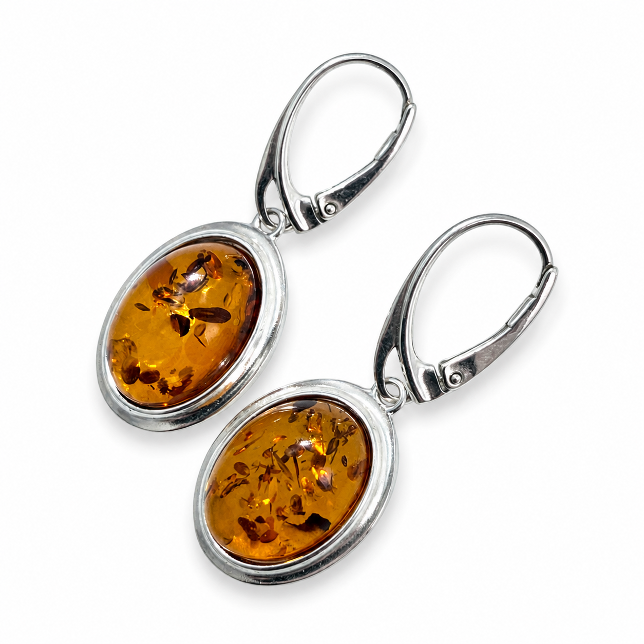 Honey Baltic Amber Sterling Silver Necklace and Leverback Earrings Jewelry Set