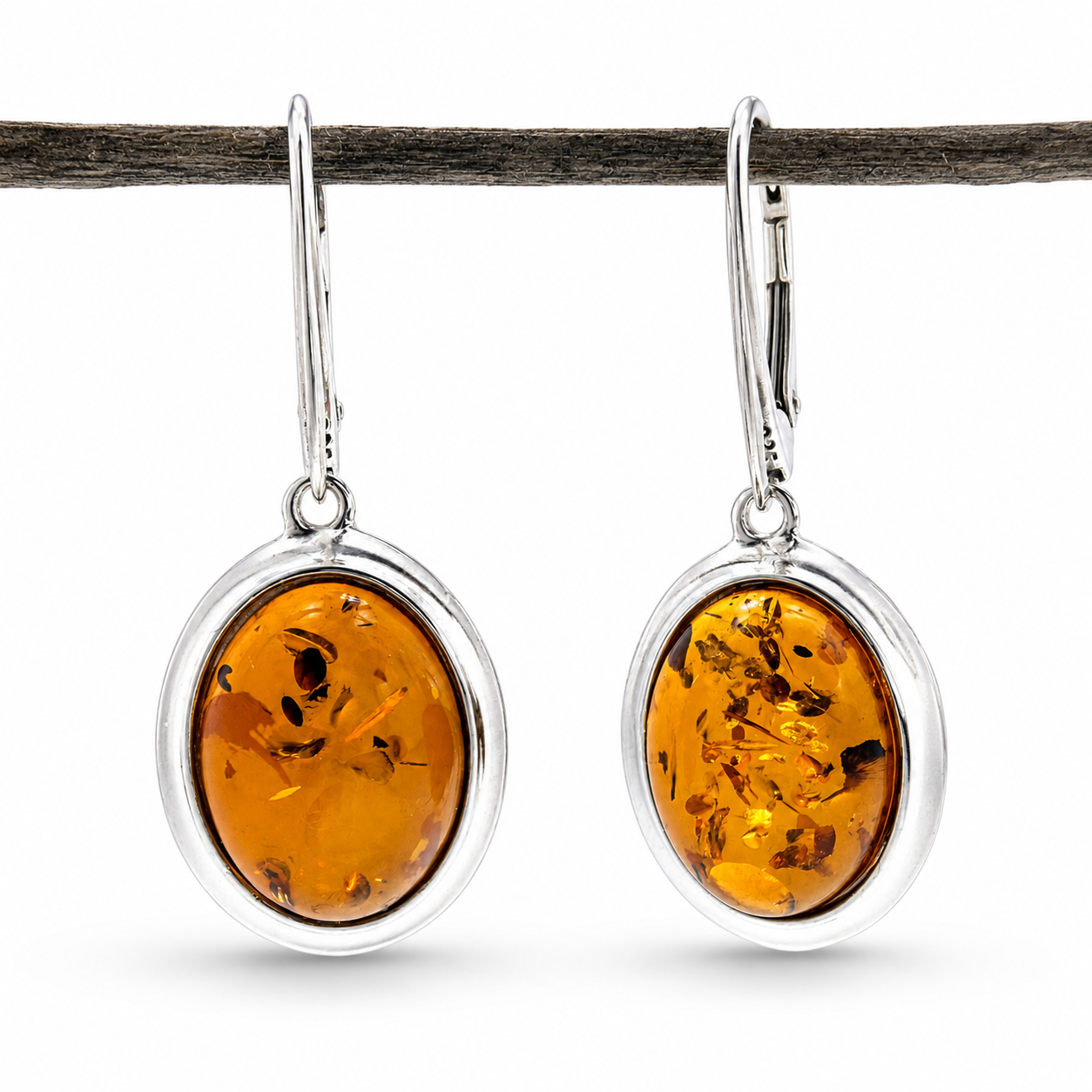 Honey Baltic Amber Sterling Silver Necklace and Leverback Earrings Jewelry Set