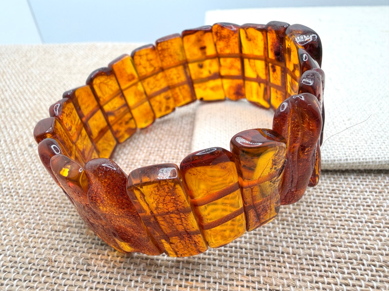 Baltic Amber Ombré Natural Honey Cognac Stretch Bracelet