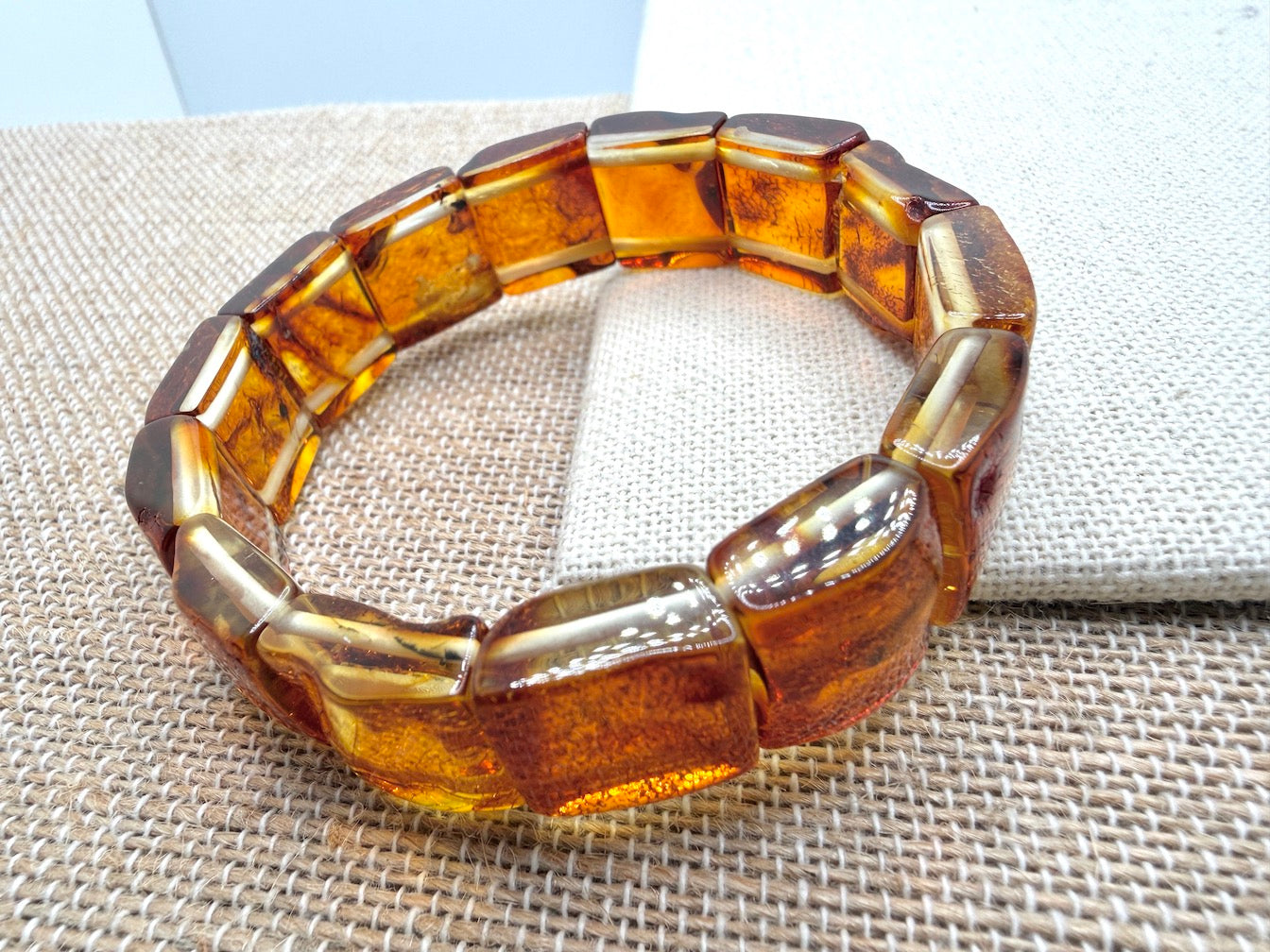 Baltic Amber Ombré Natural Honey Cognac Stretch Bracelet