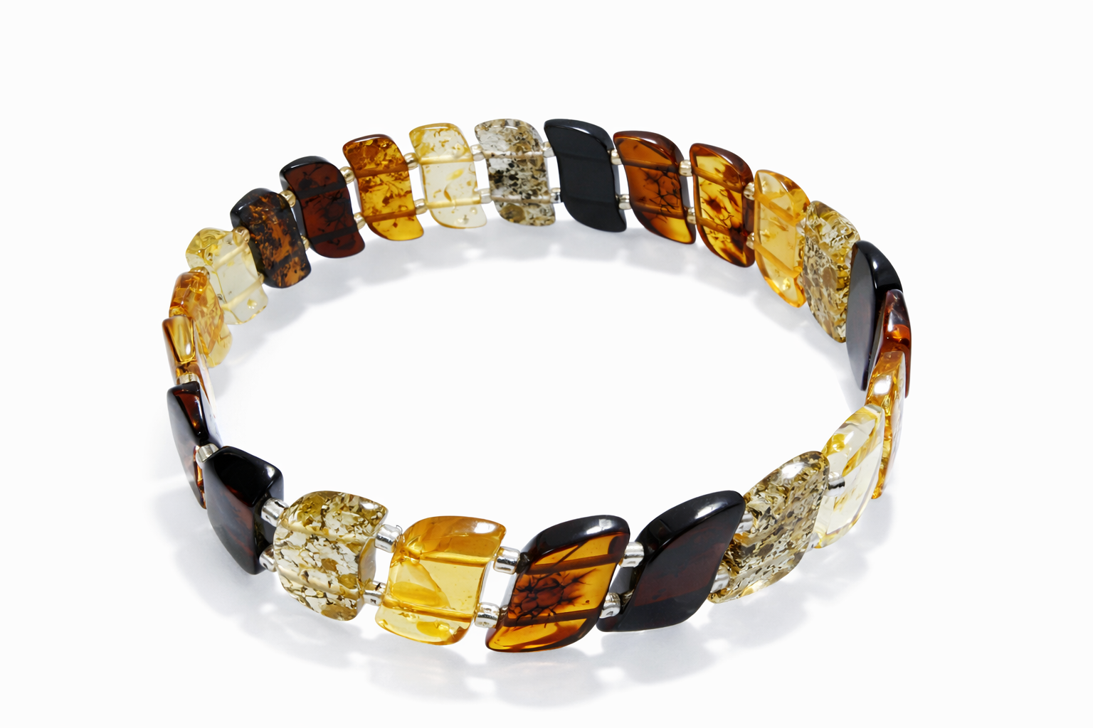 Baltic Amber Ombré Stretch Twist Bracelet – Polished Lemon, Cognac & Cherry Amber