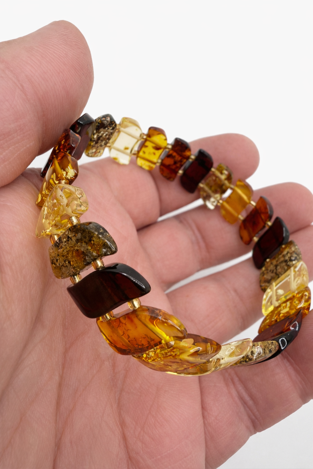 Baltic Amber Ombré Stretch Twist Bracelet – Polished Lemon, Cognac & Cherry Amber