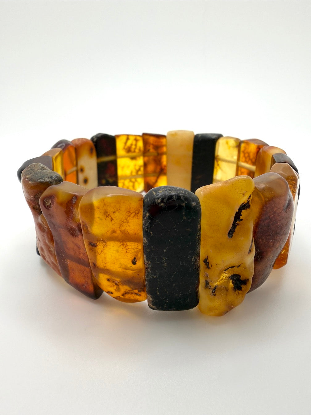 Baltic Amber Ombré Stretch Bracelet – Lemon, Cognac & Cherry Amber - Unpolished Natural