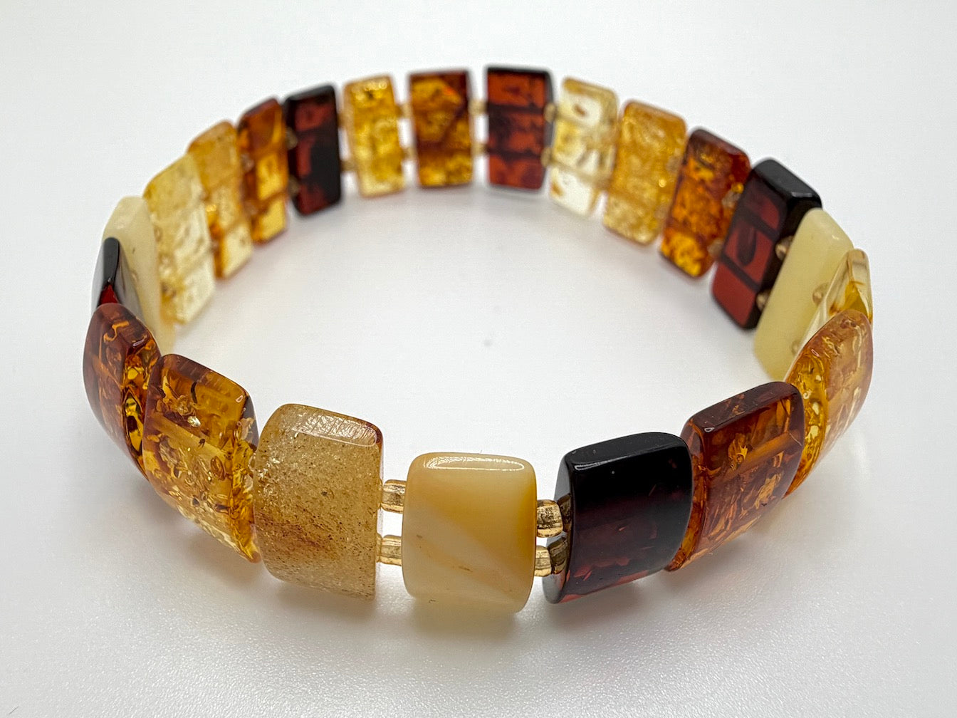 Baltic Amber Ombré Stretch Bracelet – Polished Lemon, Cognac & Cherry Amber