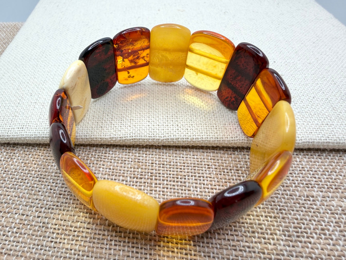 Baltic Amber Ombré Stretch Bracelet – Lemon, Cognac & Cherry Amber