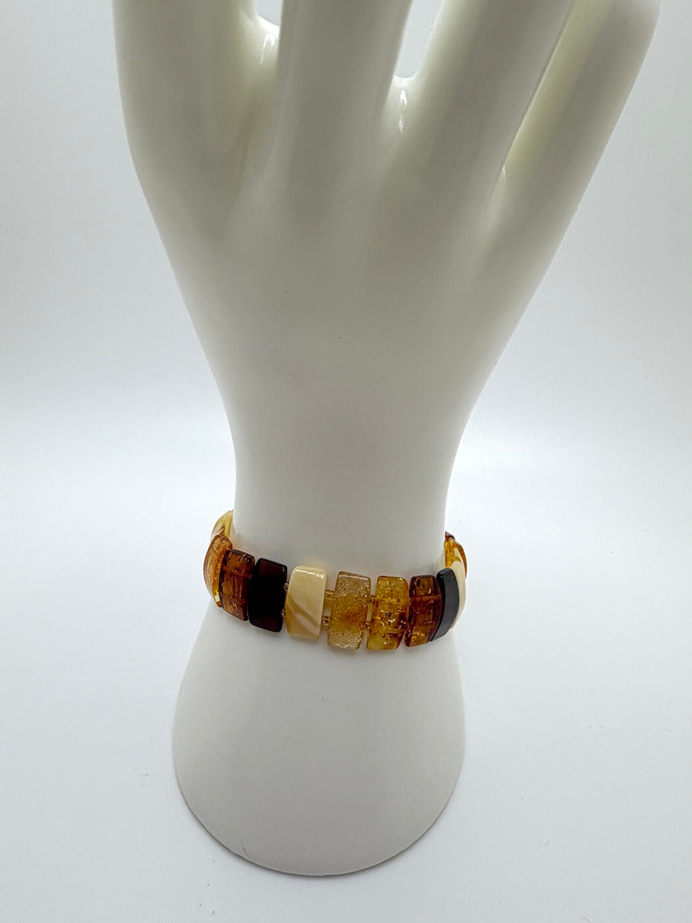 Baltic Amber Ombré Stretch Bracelet – Polished Lemon, Cognac & Cherry Amber