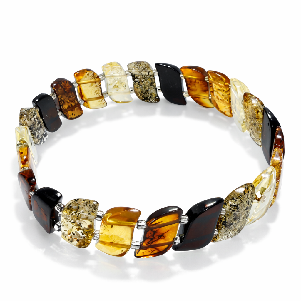 Baltic Amber Ombré Stretch Twist Bracelet – Polished Lemon, Cognac & Cherry Amber