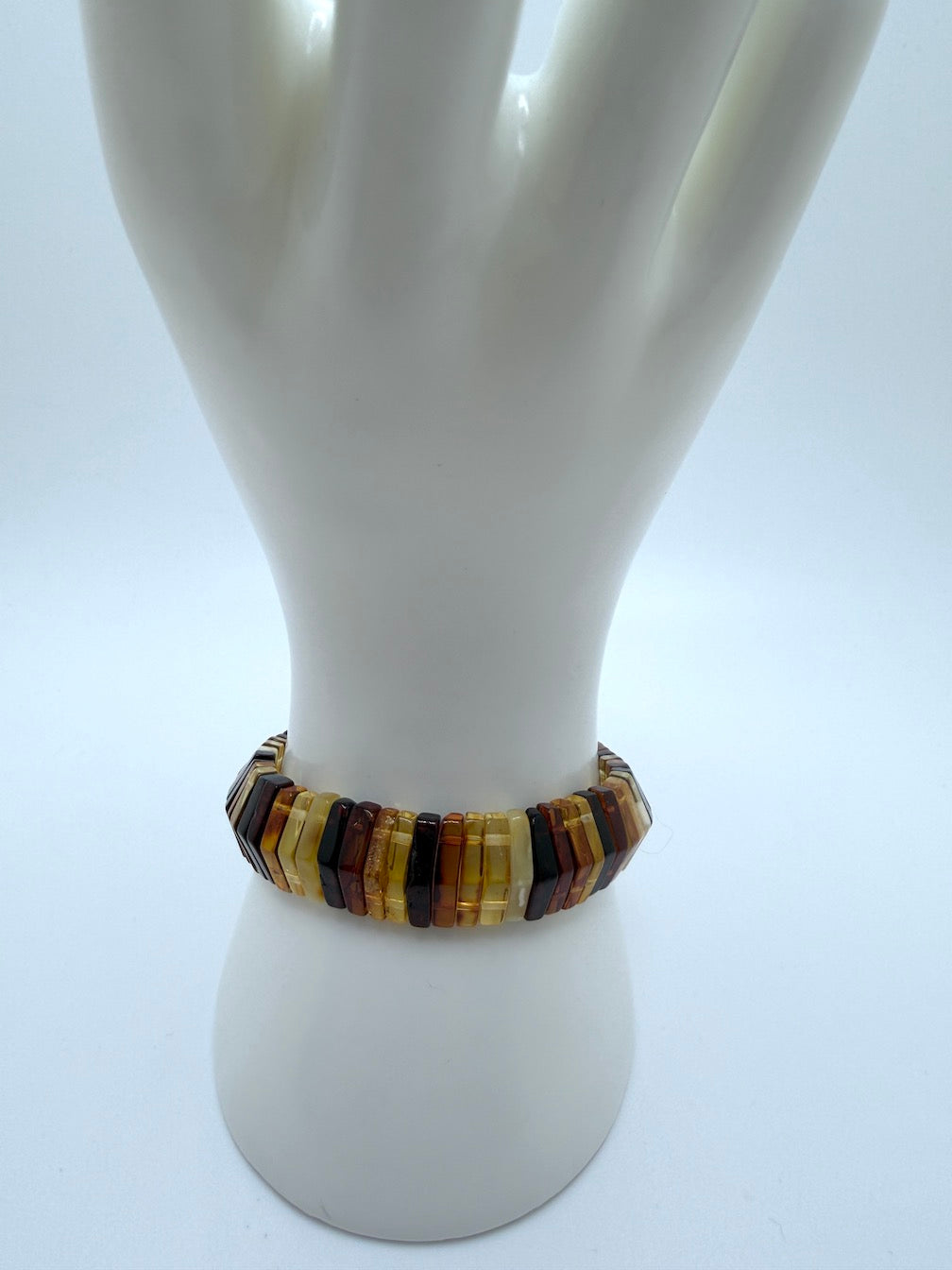 Baltic Amber Ombré Stretch Bracelet – Diamond Polished Lemon, Cognac & Cherry Amber