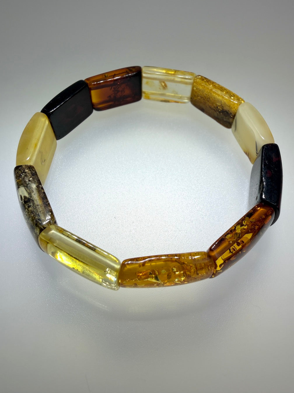 Baltic Amber Ombré Stretch Bracelet – Lemon, Cognac, Green & Cherry Amber
