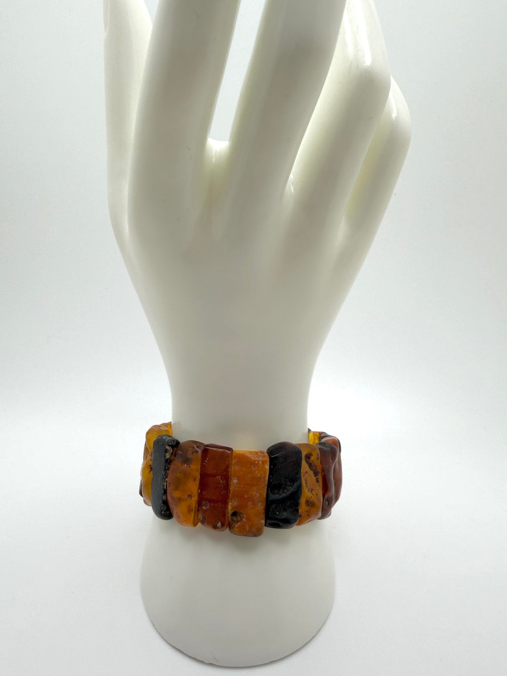 Baltic Amber Ombré Stretch Bracelet – Lemon, Cognac & Cherry Amber - Unpolished Natural