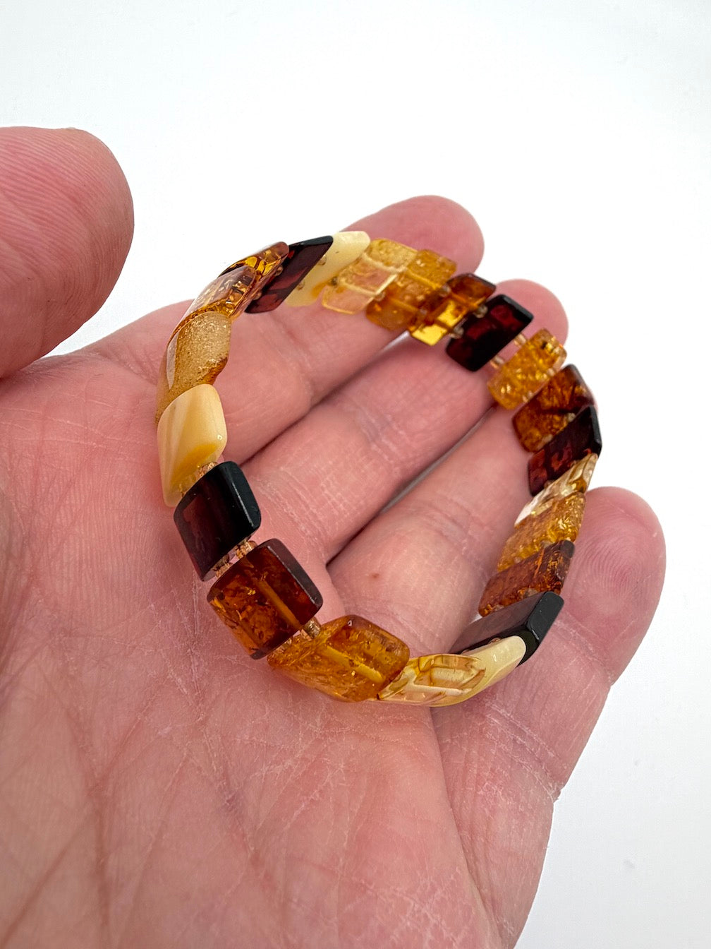 Baltic Amber Ombré Stretch Bracelet – Polished Lemon, Cognac & Cherry Amber