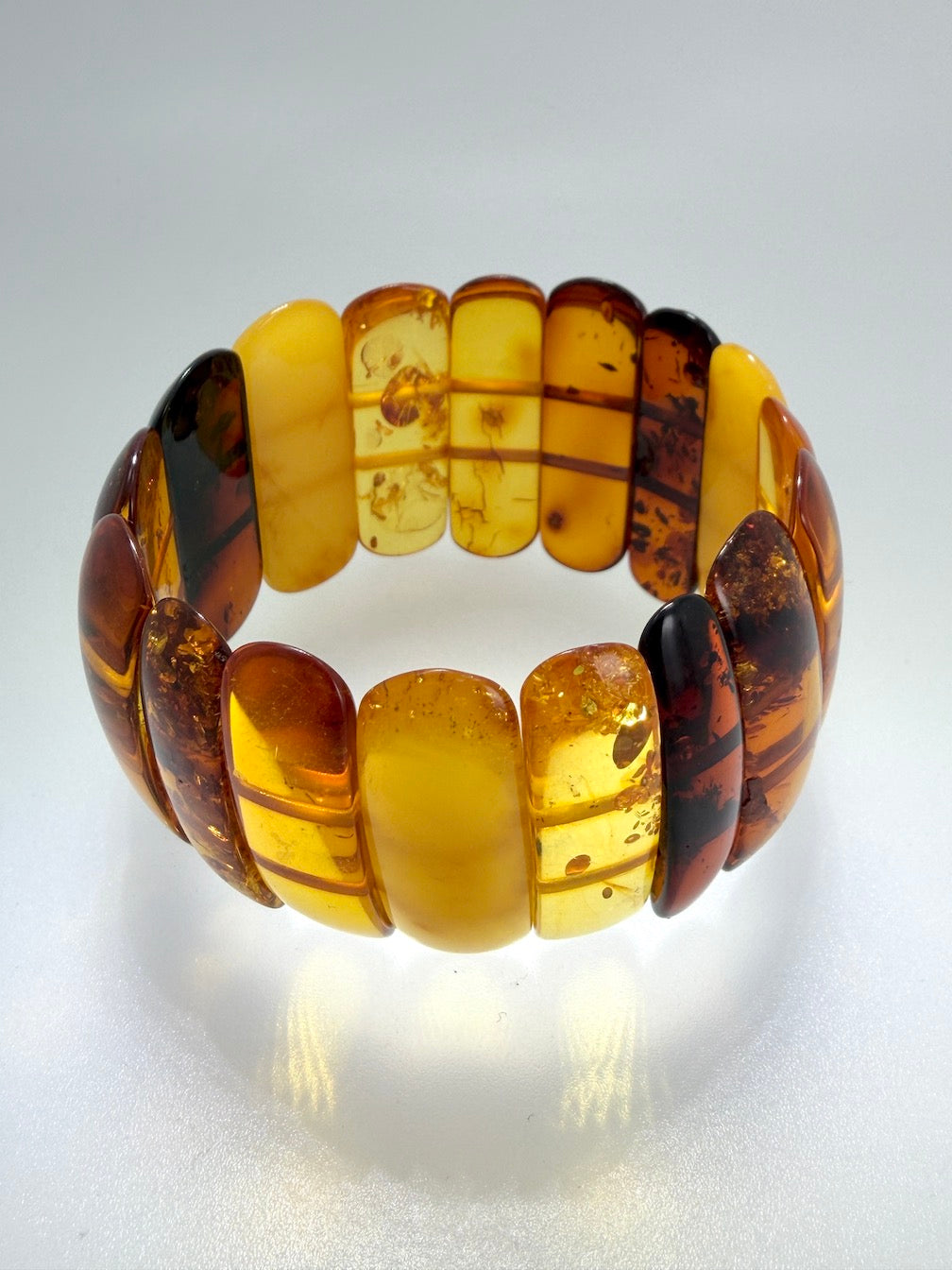 Baltic Amber Ombré Stretch Bracelet – Lemon, Cognac & Cherry Amber