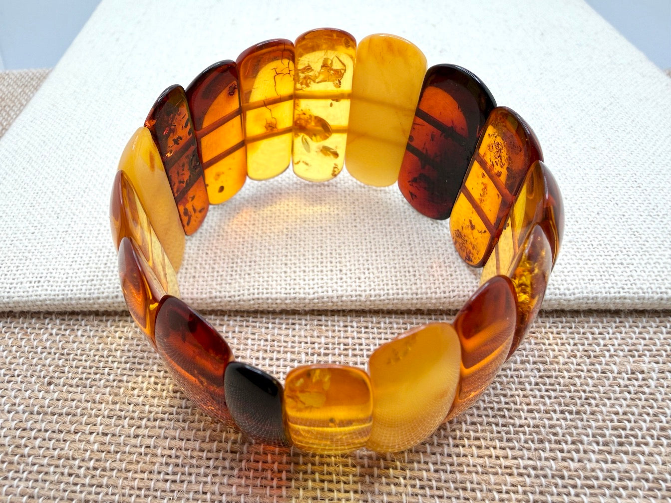 Baltic Amber Ombré Stretch Bracelet – Lemon, Cognac & Cherry Amber