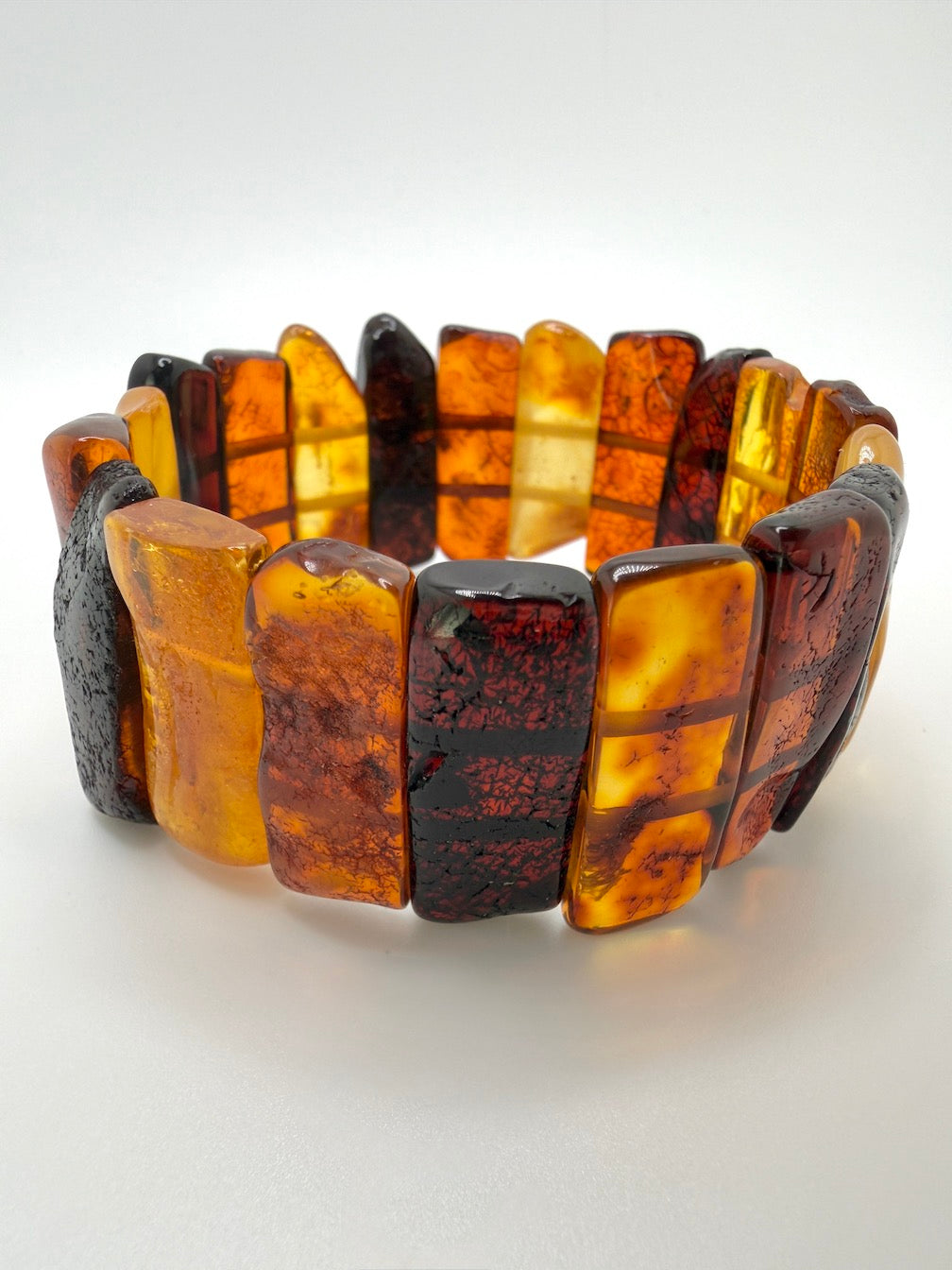 Baltic Amber Ombré Stretch Bracelet – Lemon, Cognac & Cherry Amber