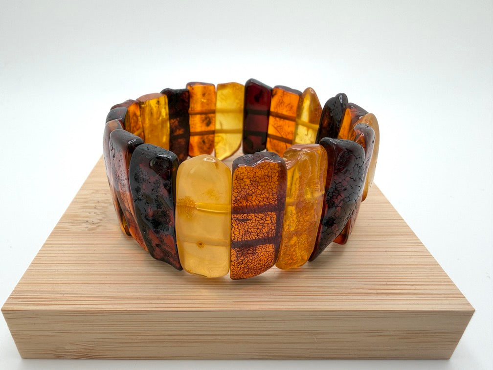Baltic Amber Ombré Stretch Bracelet – Lemon, Cognac & Cherry Amber
