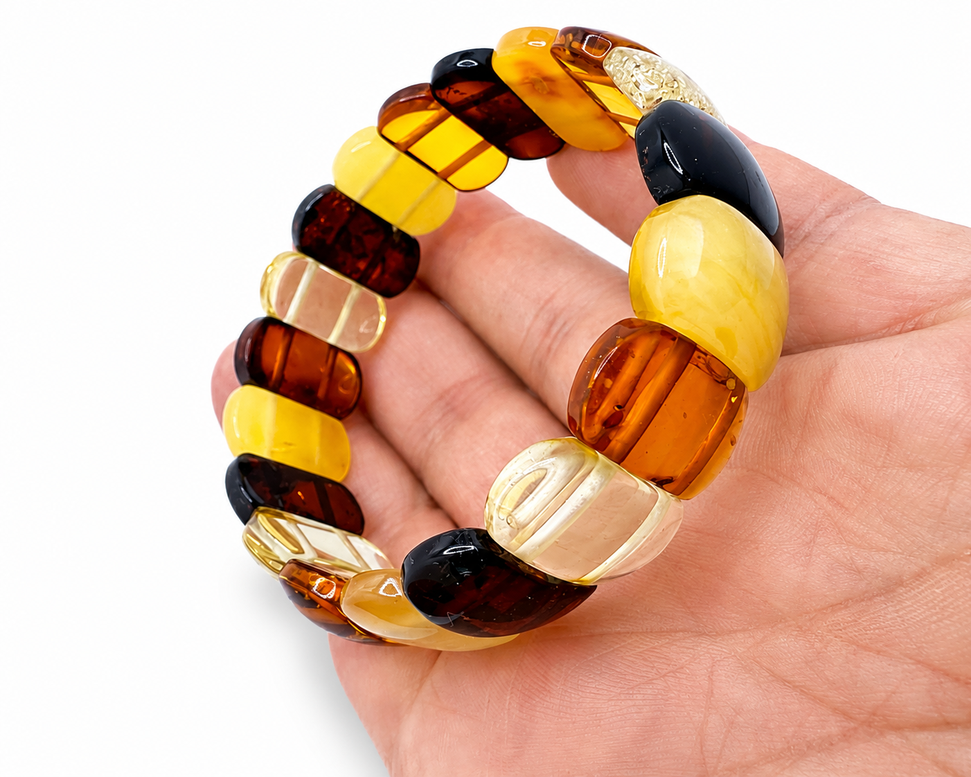 Baltic Amber Ombré Stretch Bracelet – Lemon, Cognac, Honey & Cherry Amber
