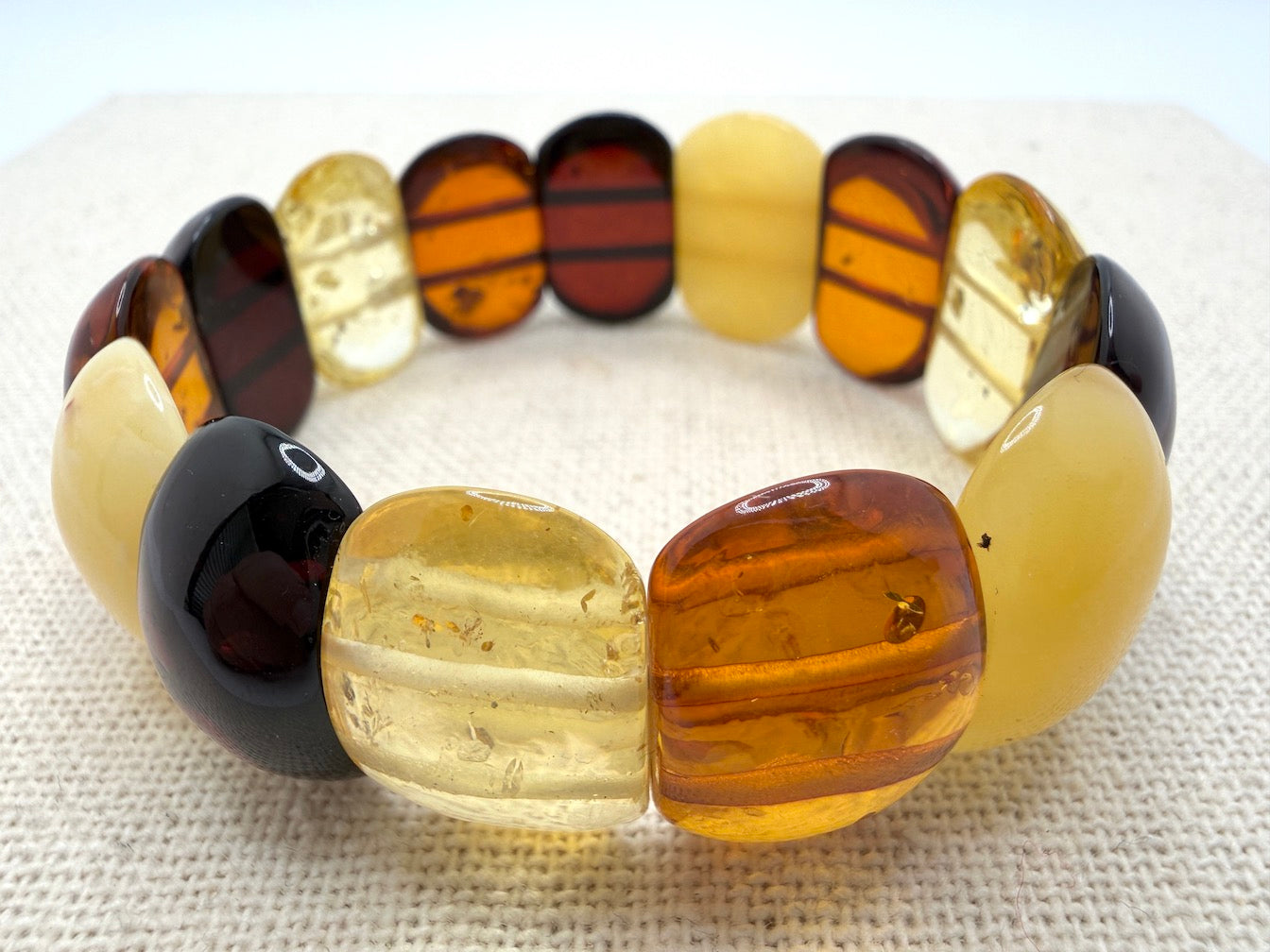 Baltic Amber Ombré Stretch Bracelet – Lemon, Cognac, Honey & Cherry Amber