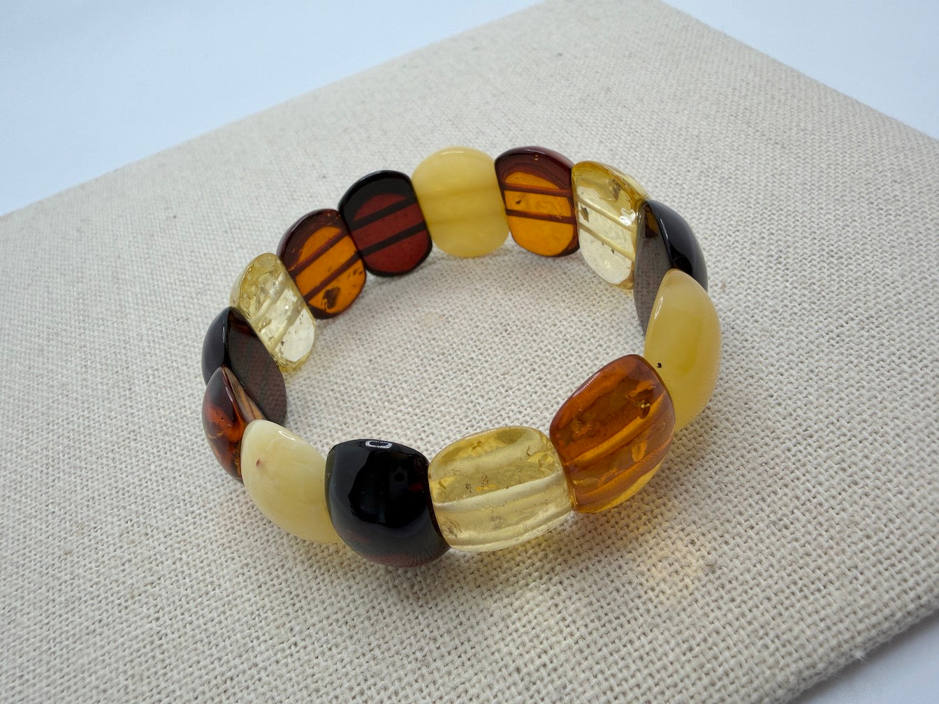 Baltic Amber Ombré Stretch Bracelet – Lemon, Cognac, Honey & Cherry Amber