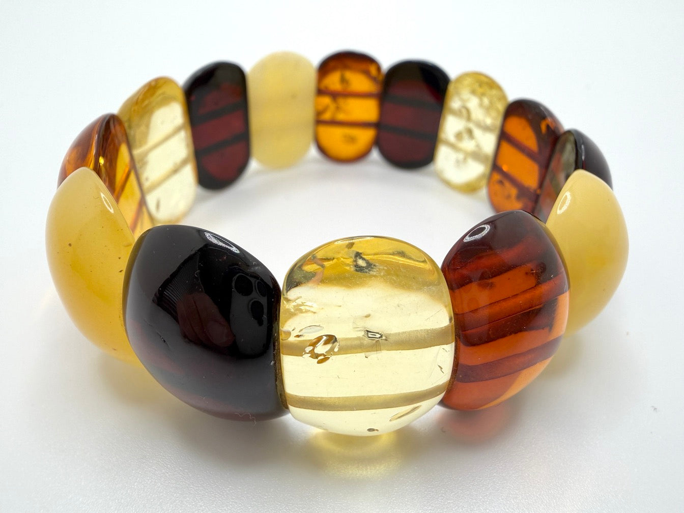 Baltic Amber Ombré Stretch Bracelet – Lemon, Cognac, Honey & Cherry Amber
