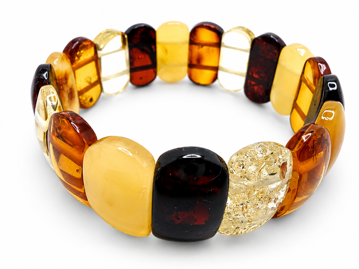 Baltic Amber Ombré Stretch Bracelet – Lemon, Cognac, Honey & Cherry Amber