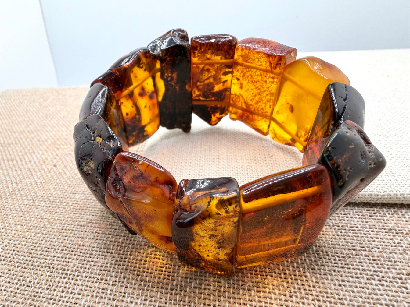 Baltic Amber Ombré Stretch Bracelet – Natural Honey, Butterscotch and Cherry Tones