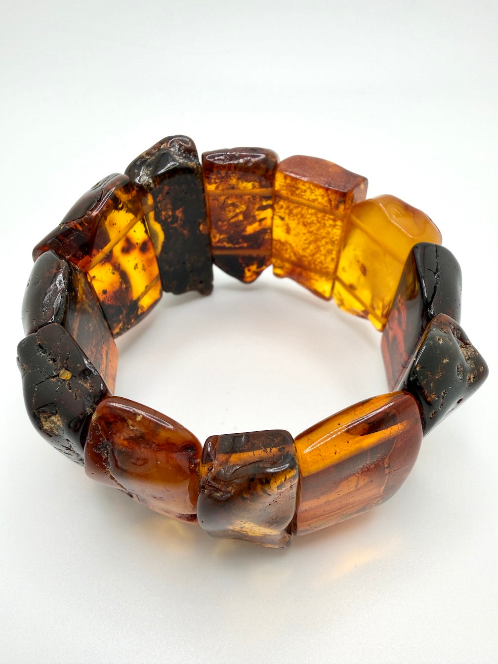 Baltic Amber Ombré Stretch Bracelet – Natural Honey, Butterscotch and Cherry Tones