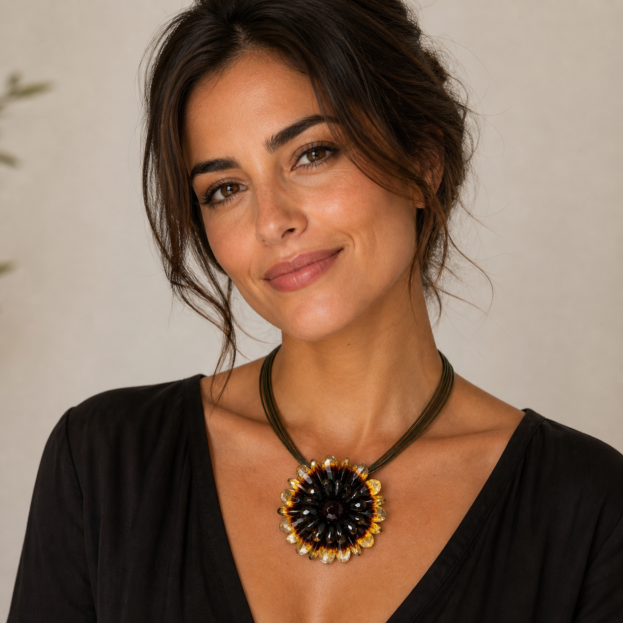 Baltic Amber Ombre Sunrise Statement Necklace – Flower Design Pendant – Removable Brooch – Made in Lithuania