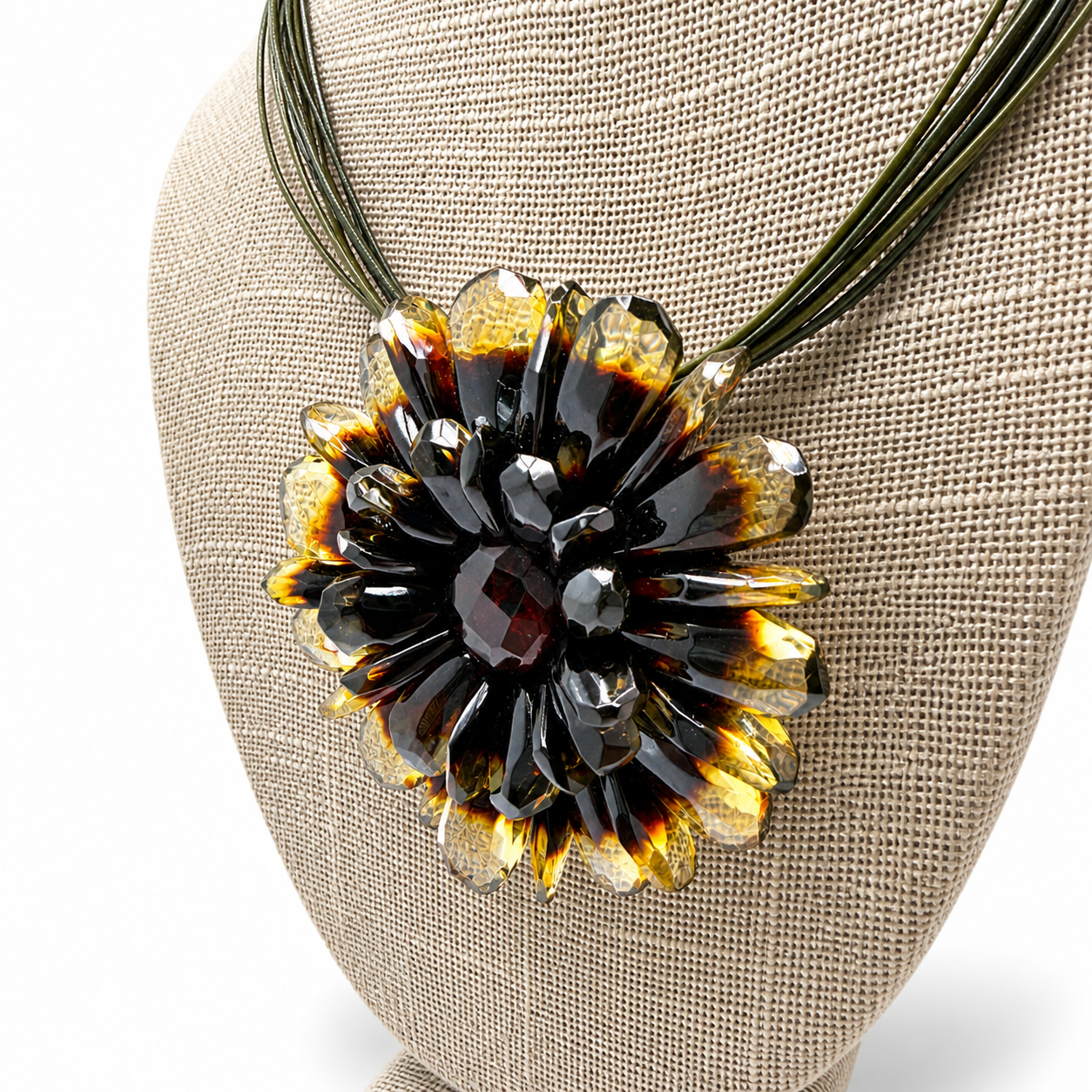 Baltic Amber Ombre Sunrise Statement Necklace – Flower Design Pendant – Removable Brooch – Made in Lithuania