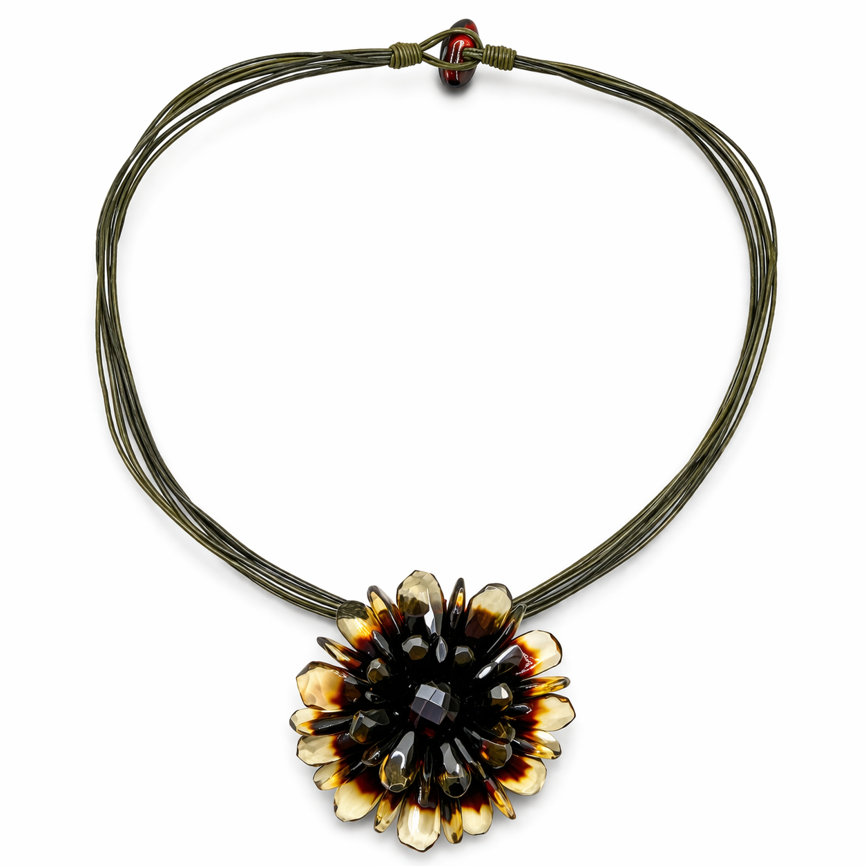 Baltic Amber Ombre Sunrise Statement Necklace – Flower Design Pendant – Removable Brooch – Made in Lithuania