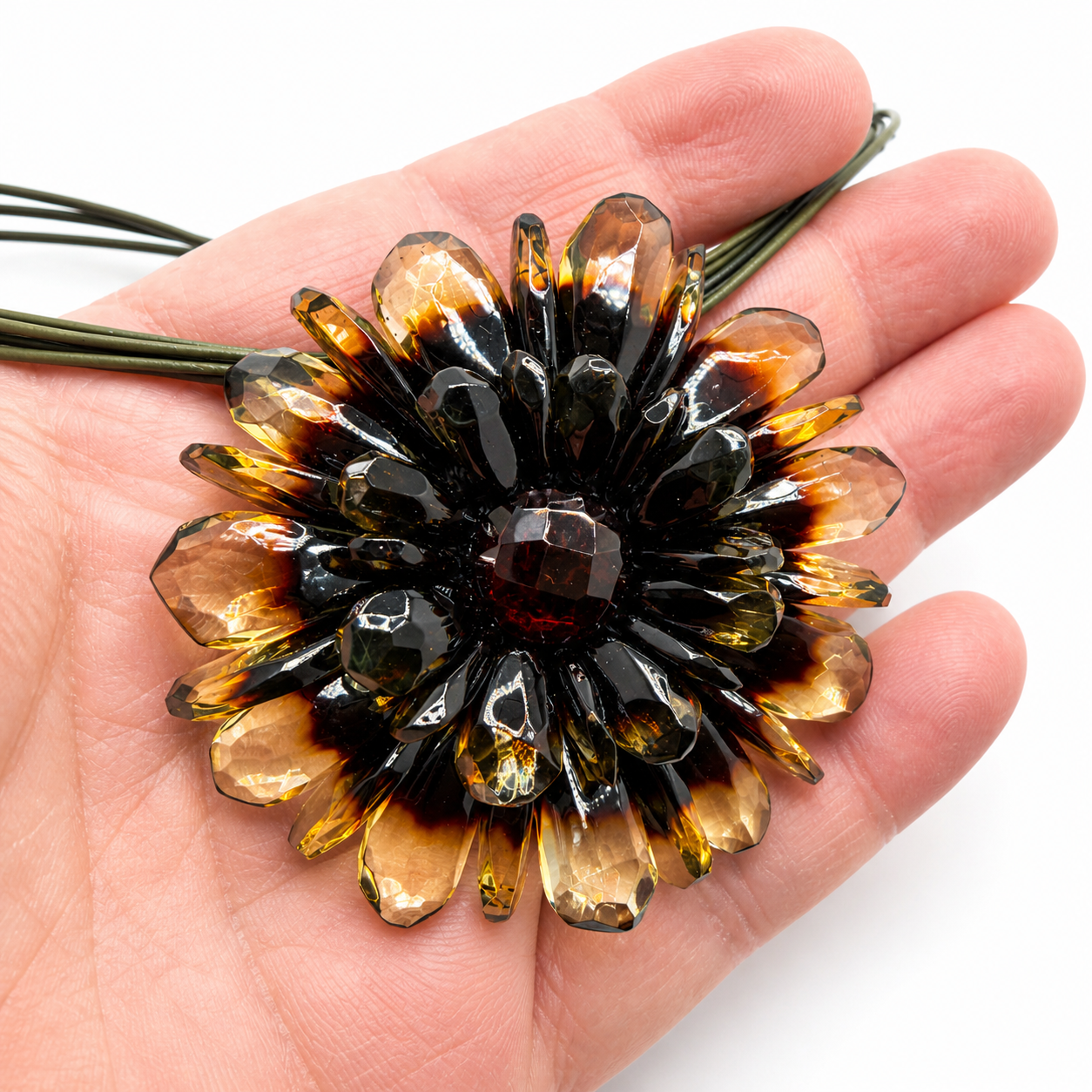 Baltic Amber Ombre Sunrise Statement Necklace – Flower Design Pendant – Removable Brooch – Made in Lithuania