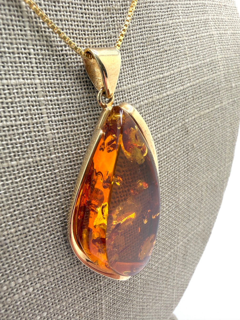 Baltic Amber Pendant Necklace | Gold Plated Sterling Silver | Silver Chain