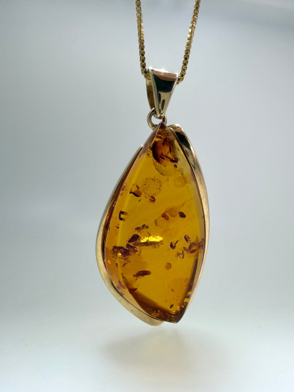 Baltic Amber Pendant Necklace | Gold Plated Sterling Silver | Silver Chain