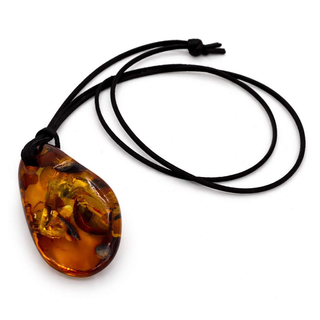 Baltic Amber Pendant on Leather Cord – Genuine Amber Necklace – Unisex / Men’s Amber Jewelry
